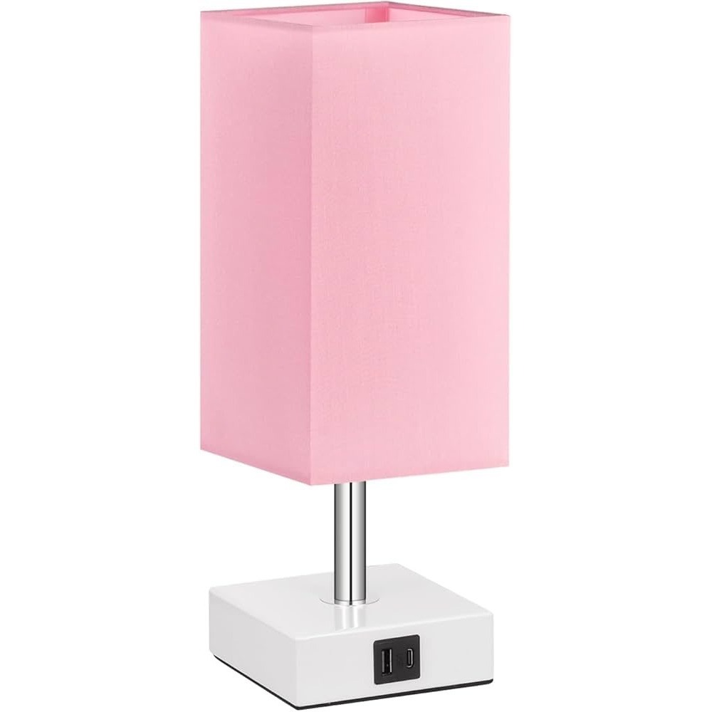 Pink Touch Control Bedside Lamp with USB A+C Ports Dimmable Table Lamp LED Bulb - Picture 1 of 7